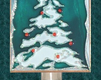 Christmas Tree Night Light, Holiday Plug In Green Stained Glass Xmas Nightlight Christmas Tree Noel Yuletide Wall Decor Decoration Art