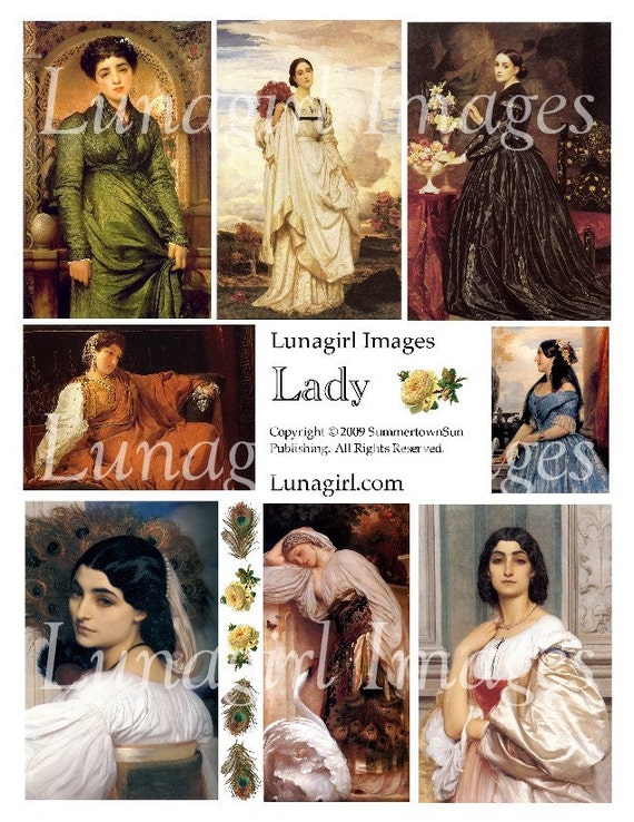 LADY digital collage sheet vintage images Victorian art women beautiful dresses gypsy elegant paintings altered ephemera printables DOWNLOAD of Lunagirl in Etsy Studio