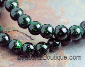 Green Goldstone Beads 6mm round -14.5 inch strand