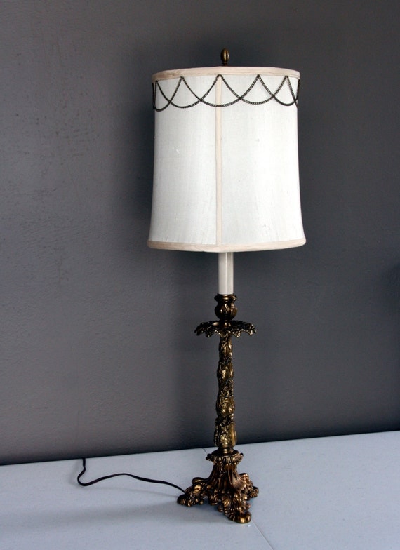 Candlestick style table lampcast brass tone metalmetal chain