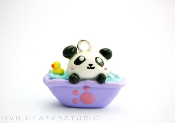 Panda Bath Tub Buddy Polymer Clay Charm