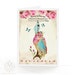 Mannequin, card, tulips, pink roses, bustle, butterflies, dress form, vintage fashion, French, vintage style, Birthday card