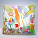 Contemporary Abstract Pillow - Hand Painted 14x15 Fringe Edging Great Art Expressionism Colorful Home Accent