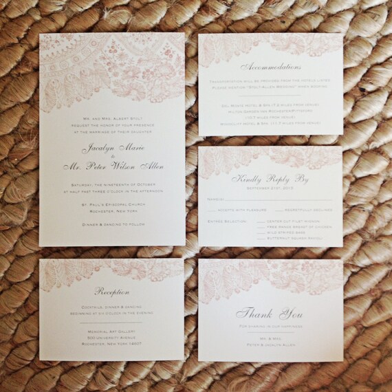 Blush Lace Wedding Invitation Suite Simple Rustic And Blush Lace Wedding Invitation Suite Simple Rustic And