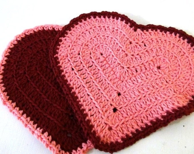 Valentines Day / Mother's Day / Anyday Heart Washcloth - Set of 2 - Pink and Maroon