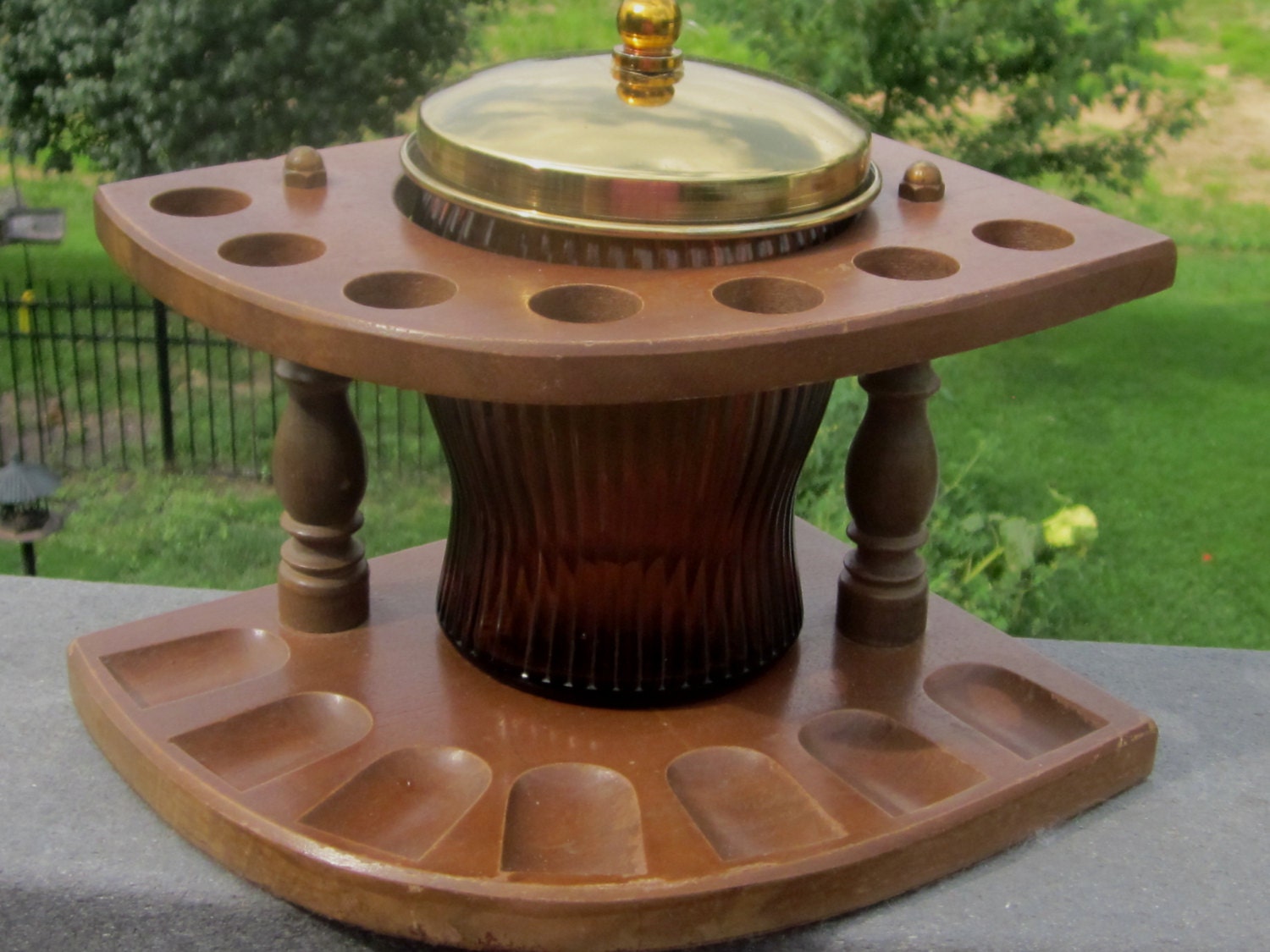 Wood Pipe Rack and Humidor DunRite Duraglass Hold 7 Pipes