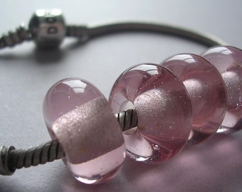 Lampwork Beads Pink Handmade Glass Ericabeads Peachy PInk BHB European Charm Beads (4)