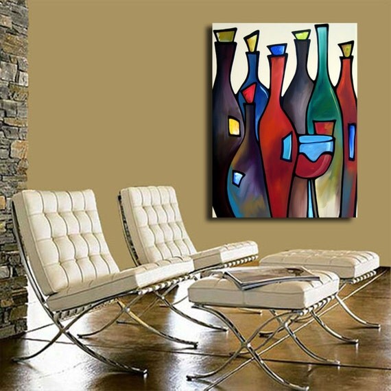 OPEN BAR Original Abstract Modern Wine wall Art HUGE Painting by
