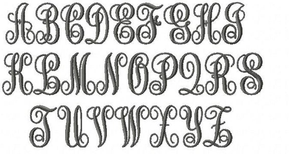 2&quot; and 3&quot; inch Embroidery Font Bold Classic Interlocking Monogram Satin Stitch 4x4 5x7 6x10 hoop ...