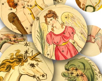 1825 Astronomy Charts in 1 inch circles for bottlecap art and more -- piddix digital collage sheet no. 230