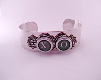 Hugs and Kisses X O Vintage Typewriter Key Cuff on Filigree Bezel