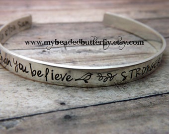 Sterling silver - hand stamped cuff bracelet-personalized -pooh quote-you are braver than you believe-winnie the pooh