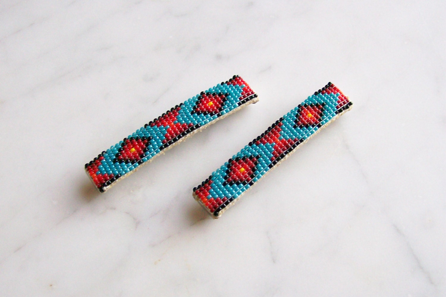 2 Beaded Hair Clips Accessories Native American Handmade
