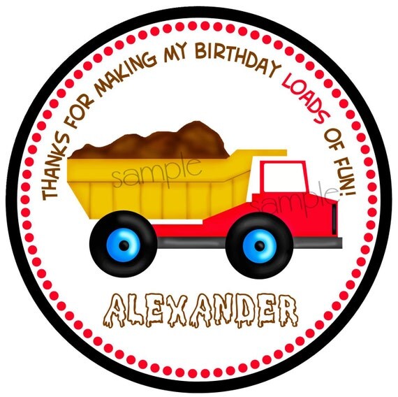 Construction stickers,Dump Truck Stickers, Construction Birthday Party, labels, favor labels,4 colors to choose from, Set of 12 Il_570xn