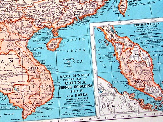 1946 Map of China Map of Japan World Atlas by mysunshinevintage