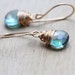 Green Silver Earrings, Quartz Iridescent Drop Briolettes in Sterling Silver or Gold Fill, Ethereal Green