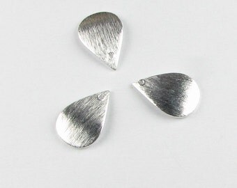 13mm Curved Petal Teardrops Shaped Bali Sterling Silver Brushed Satin Line Texture Charms Components (10 beads)