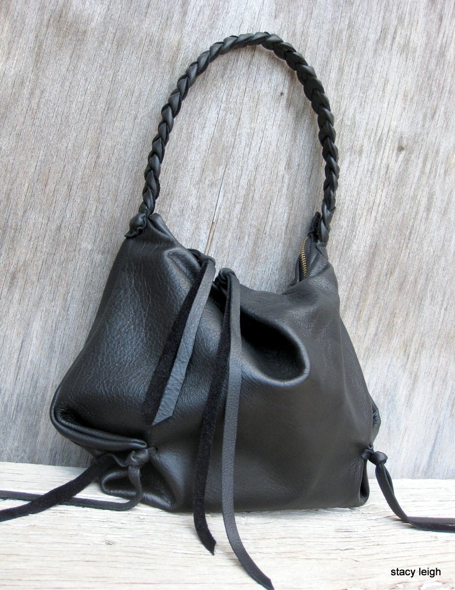 Black Leather Slouchy Erin Hobo Bag by Stacy Leigh