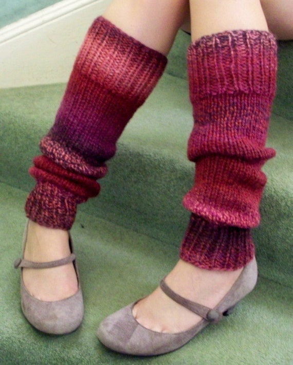 Chunky warm leg warmers wool mix rich burgundy by SpinningStreak