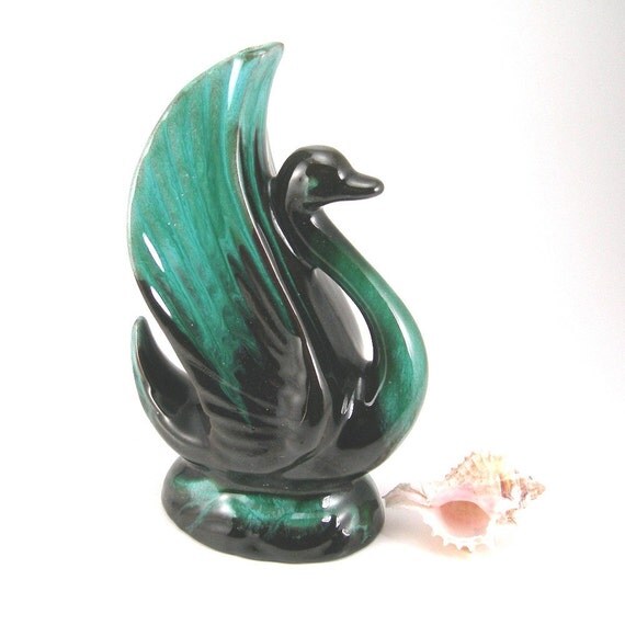 Blue Mountain Pottery Swan Vase BlueGreen and Black Colors