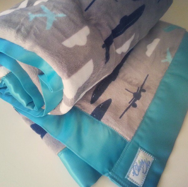 Minky Baby Blanket Aviator Planes with Robert by claireandjanae