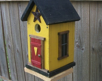 Folk Art Primitive Garden Cottage Birdhouse