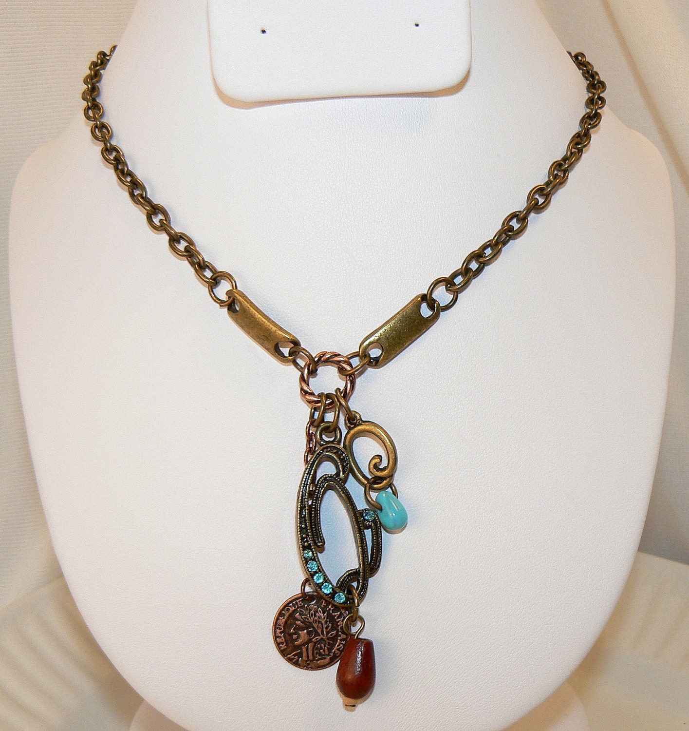 antique bronze chain necklace turquoise crystal by simplybetty antique bronze chain necklace turquoise crystal by simplybetty