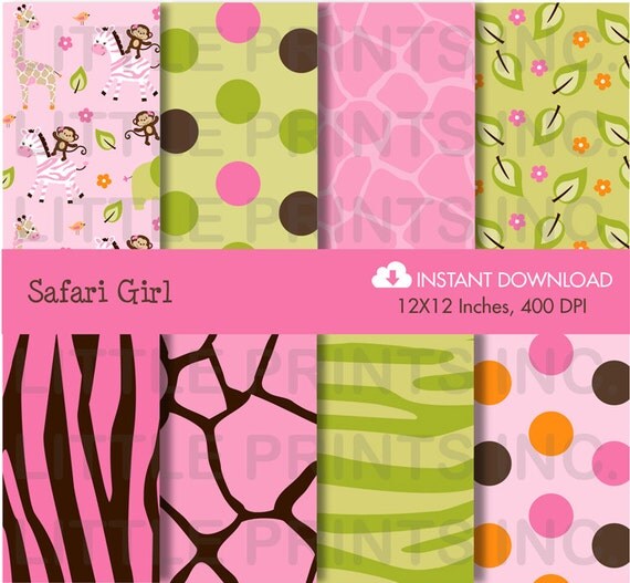 Safari Girl Animal Print Jungle Animal Digital Paper INSTANT DOWNLOAD Il_570xn