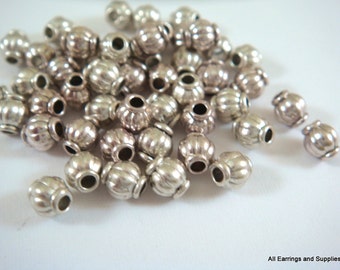50 Antique Silver Spacer Lantern Bead Ribbed Barrel 4mm Tibetan LF/CF - 50 pc - M7002-AS50