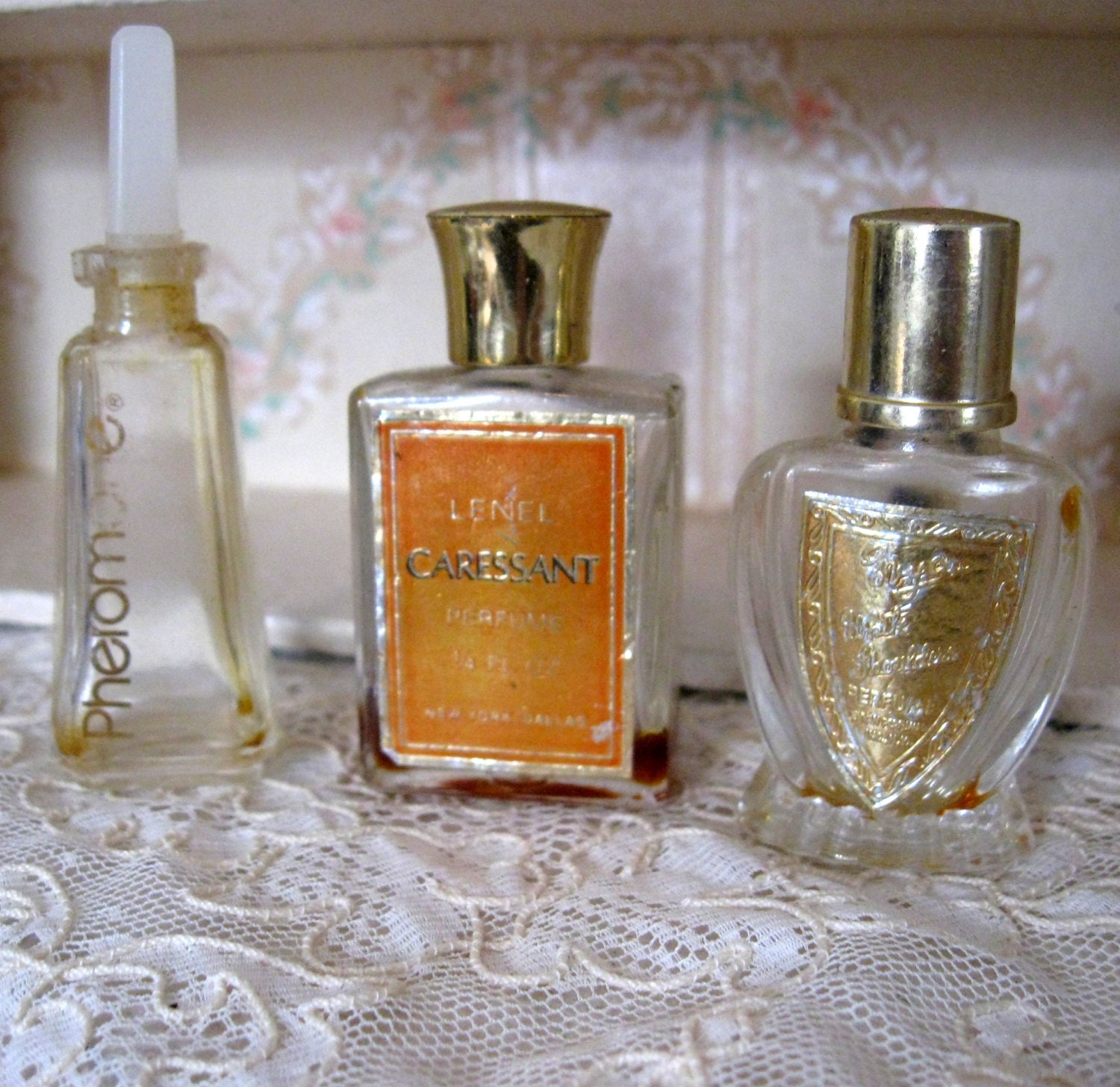 Antique 3 Mini Perfume Bottles Miniature Lenel Carressant   Il Fullxfull.569378715 81e6 