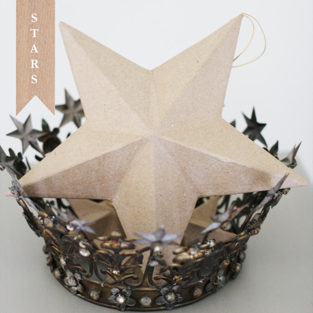 Paper Mache 3D Kraft Star Ornament 8 inch