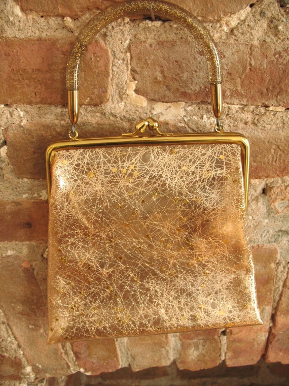 Vintage 1960s Purse Gold Glitter Vinyl by TheSparklingCocktail