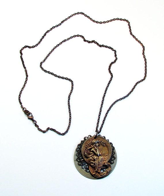 Art Nouveau style necklace Alphonse Mucha inspired pendant
