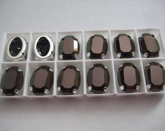 Lot of 3 14x10mm Jet Nut Oval Shaped Swarovski Rhinestones in Sew on Settings