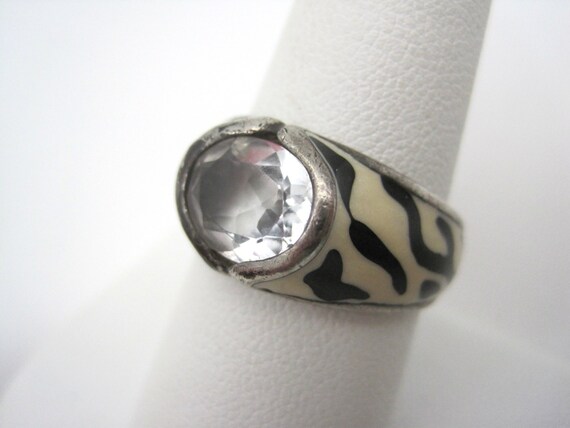 Zebra Ring - Sterling Silver, Enamel and White Topaz Birthstone ...