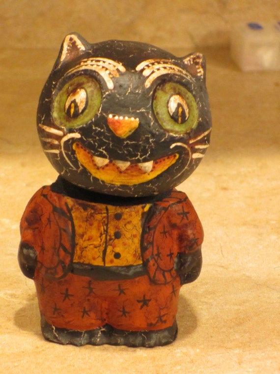 Paper mache Halloween Cat Man Bobble Head