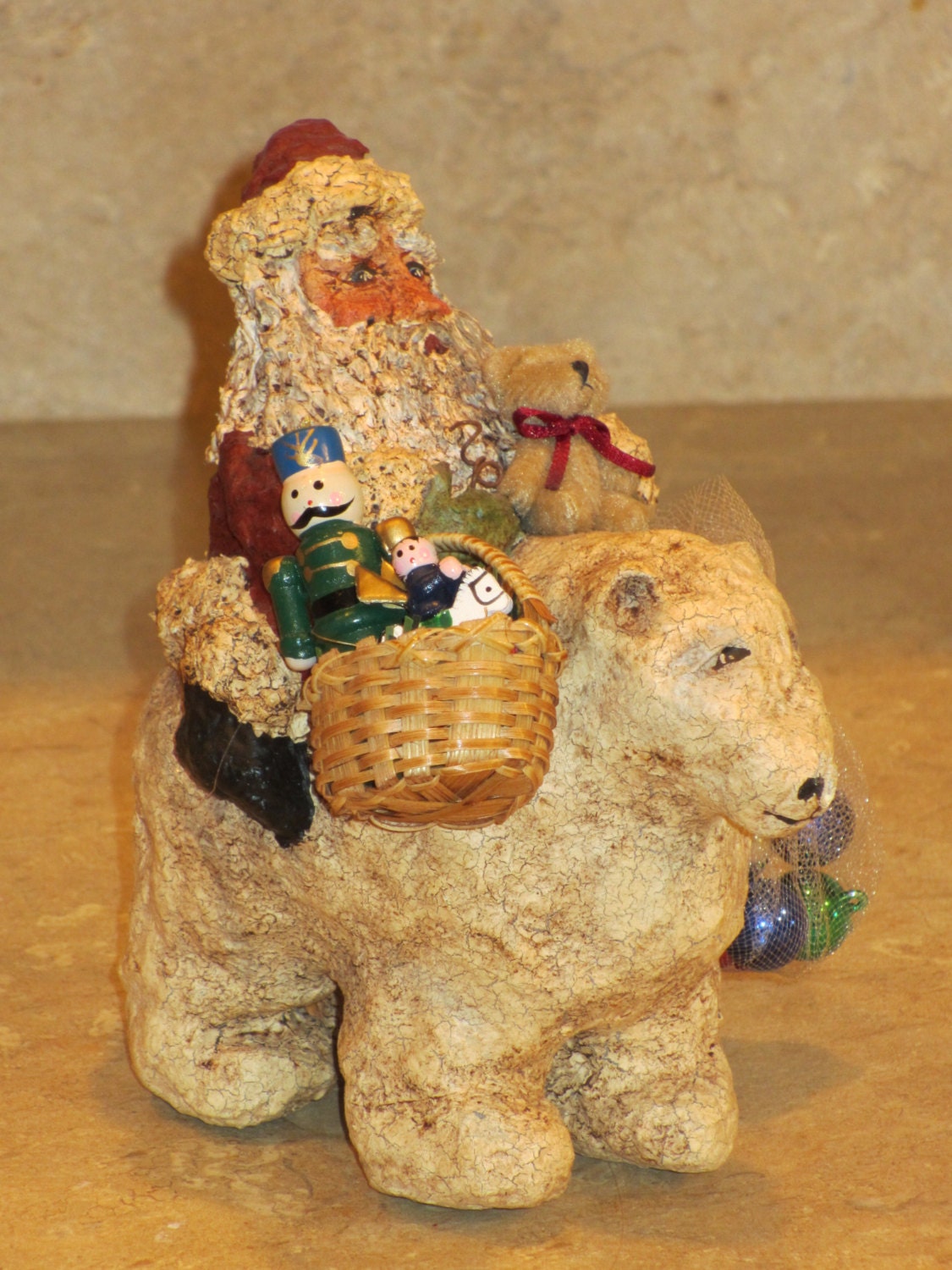 Paper Mache Santa Sculpture Riding Polar Bear