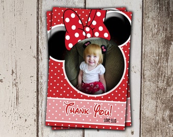 Red Minnie Thank You Cards with Photo