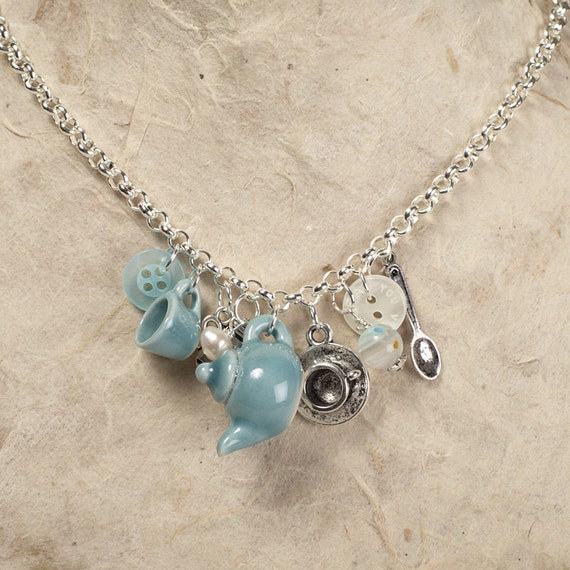 Teapot Necklace charm cluster necklace with teapots teacups