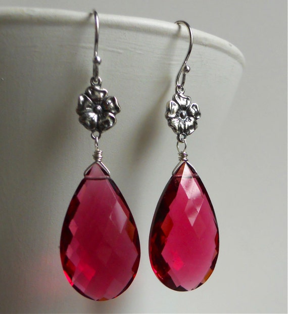 Items similar to Antique Raspberry Floral quartz drop earrings on Etsy