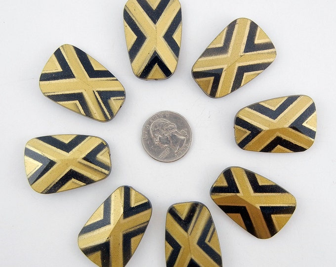 8 Large Tribal Gold Design Stenciled Acrylic Beads Double Sided