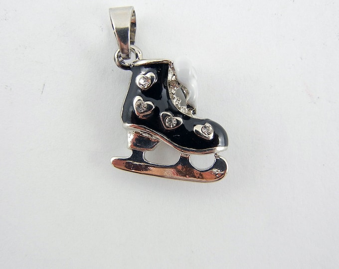 Ice Skate Pendant Silver-tone Black Epoxy Dimensional