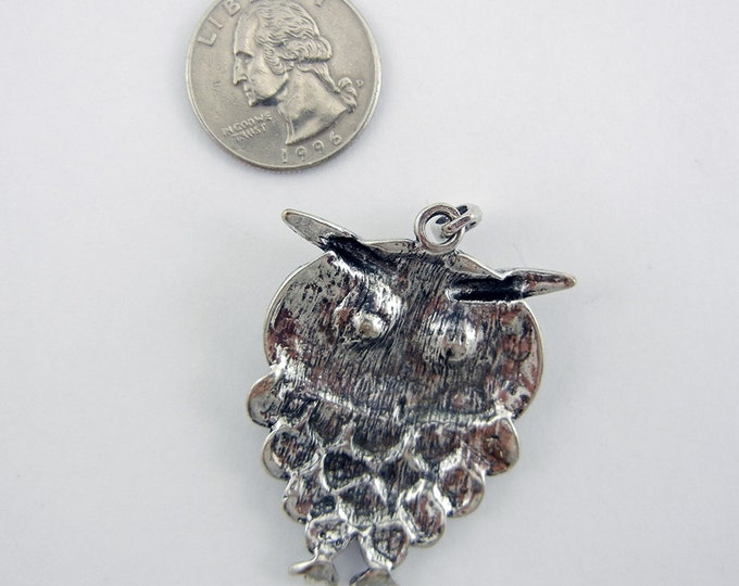 Antique Silver-tone Rhinestone Owl Pendant