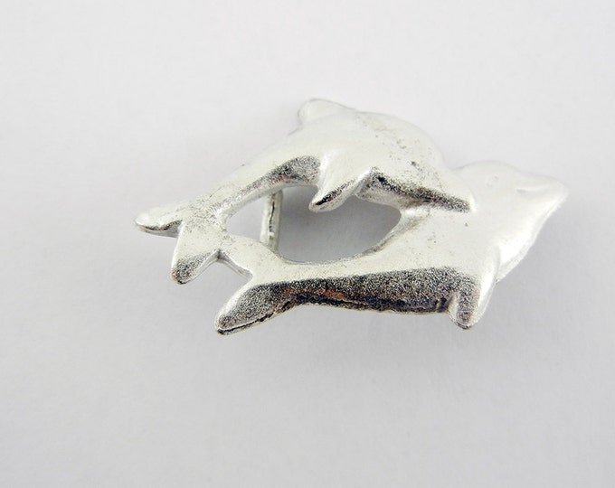 Pewter Double-link Double Dolphin Pendant