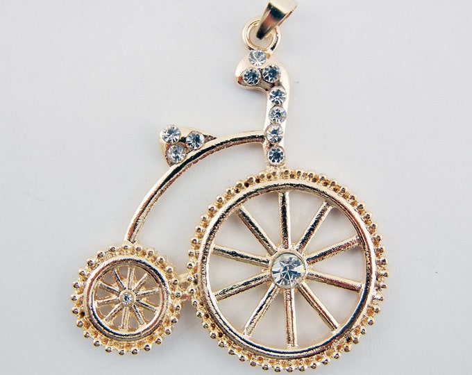 Gold-tone Rhinestone Tricycle Bike Pendant