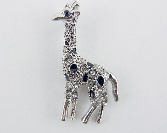 Silver-tone Giraffe Pendant Rhinestones