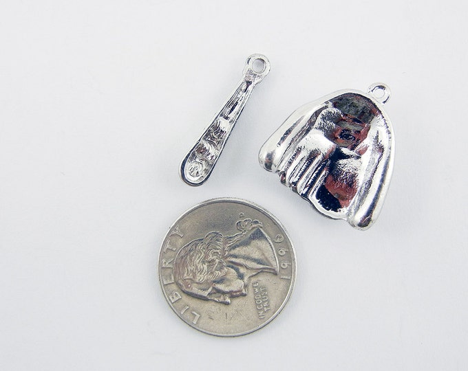 Set of Baseball Glove and Baseball Bat Charms Rhinestone Encrusted