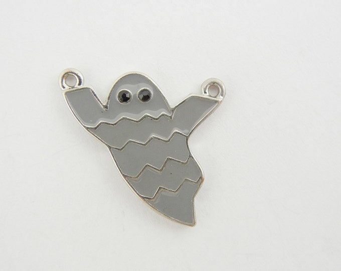 Double Link Silver-tone Gray Epoxy Ghost Pendant