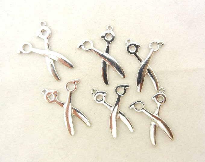 Set of 6 Silver-tone Scissor Charms