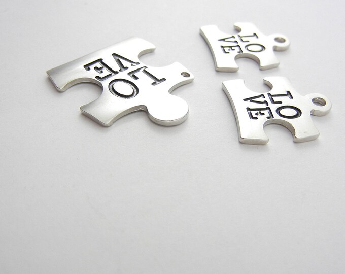 Set of Puzzle Pendant and Charms with Love Autism Symbol Silver-tone